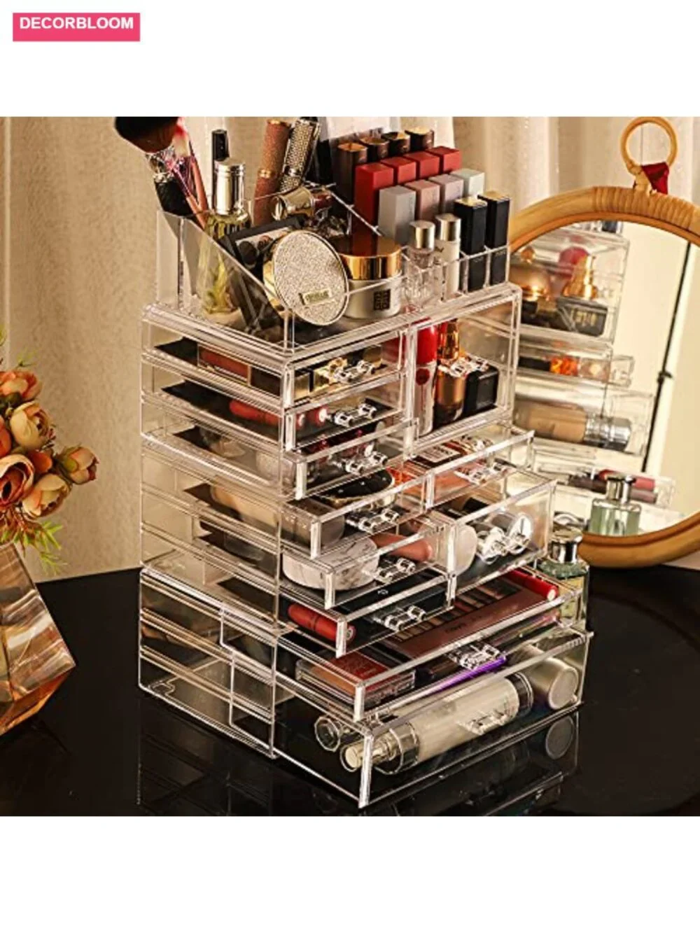 Clear Acrylic Makeup Storage Organizer with 10 Drawers Stackable Cosmetic